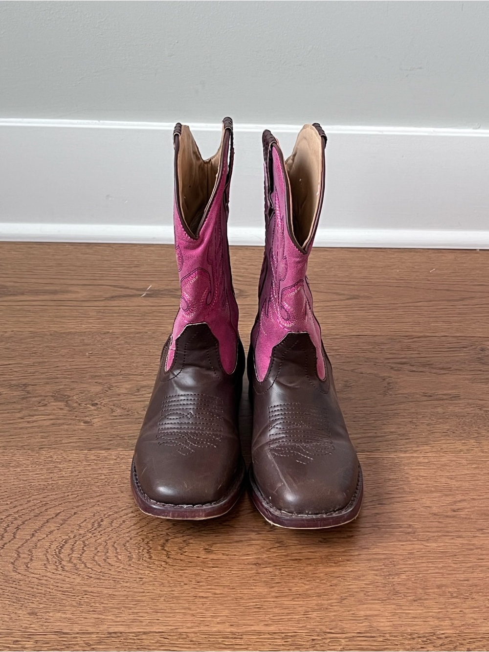 ROPER Kids Faux Leather Texsis Western Boots Girls Size 2 Brown Pink Comfy